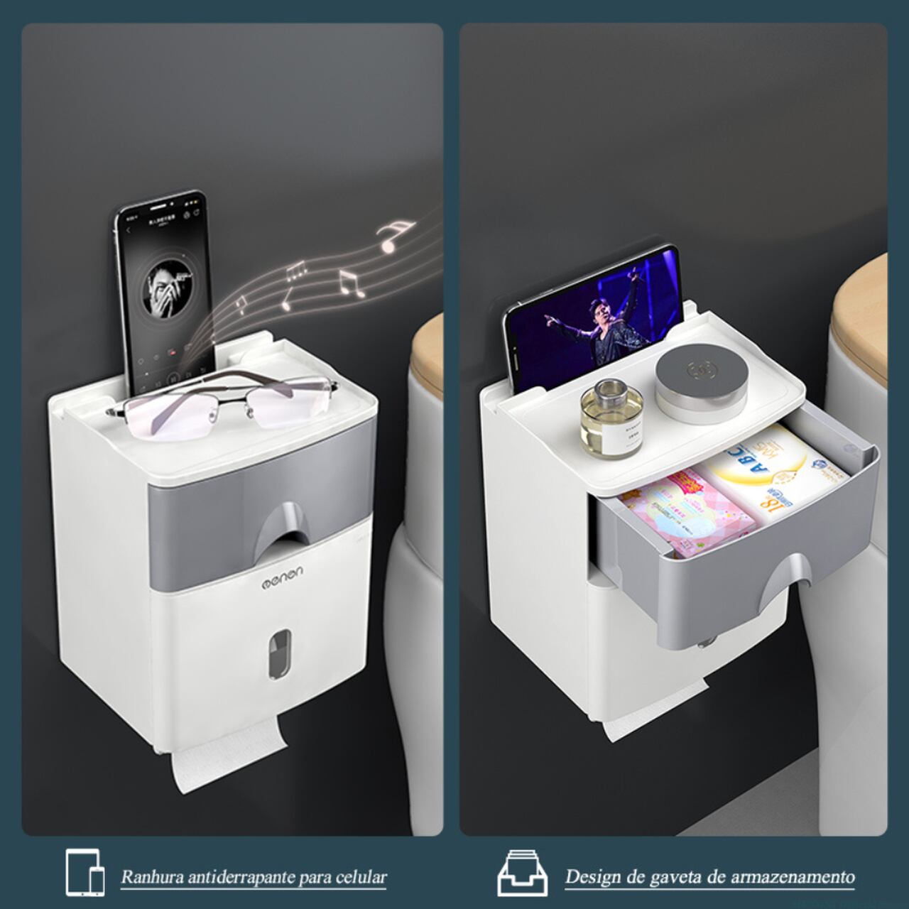 Suporte de Papel Higiênico com Gaveta